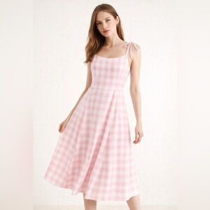 Pink & White Gingham Cottagecore Twirl Dress L Romantic Boho Y2K Revival